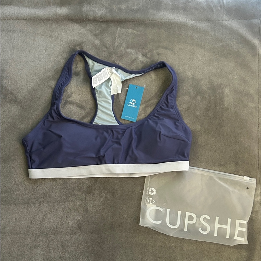 Cupshe Navy and White Bikini Top